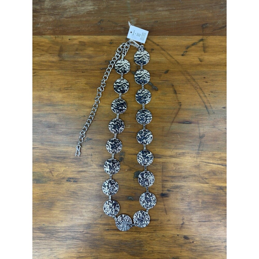 Steve Madden Silver Hammered Disc Link Chain Belt Size M Adjustable Statement
